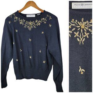 Vintage 80/90s Sweater Size Large Metallic Embroidered Floral Beaded Granny